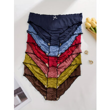 Plus Size Ruffled Triangle Panties (6-Pack) - Zachte en elastische, laag uitgesneden slipjes met kanten textuur, perfect voor casual gebruik en om je