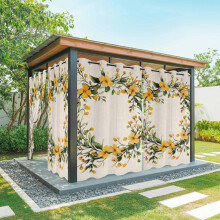 Spring Yellow Flower Wreath Outdoor Curtains, Waterproof, Compatible with Patio/Gazebo/Pergola, 54x84in, Linen Grommet Privacy Drape