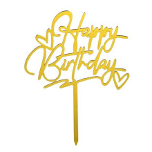 Acrylic Happy Birthday Cake Topper with Rose Design