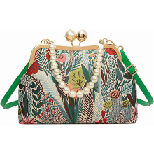 Dámske vintage kvetinové vyšívané kabelky Kiss Lock Elegantná kabelka s malou perleťovou rúčkou na vrchu Crossbody kabelka