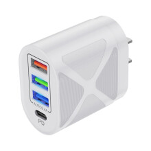 Cargador USB C de 48 W, cargador de pared USB de 4 puertos para smartphones, 3 puertos USB + tipo C, cabezal de carga de 4 puertos.