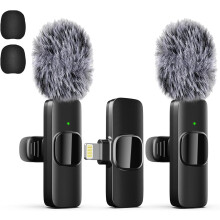 Professional Wireless Lavalier Mic compatible with iPhone, Noise Reduction, Plug & Play via Lightning Port for Vlog, Podcast, YouTube