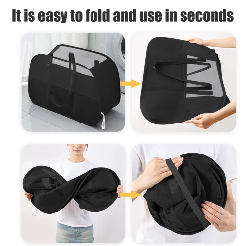 Panier à linge pliable en maille noire 68 L 2