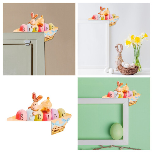 Ensemble de 2 décorations d'angle de porte en bois en forme de lapin de Pâques 1