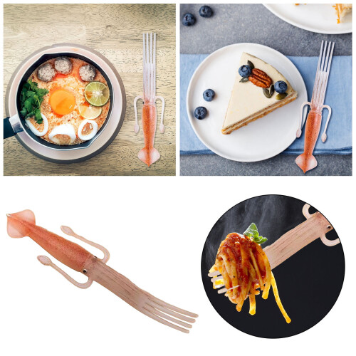 2025Squid Noodle Fork – Πιρούνι ζυμαρικών σιλικόνης ανθεκτικό στη θερμότητα 3 σε 1 για 1