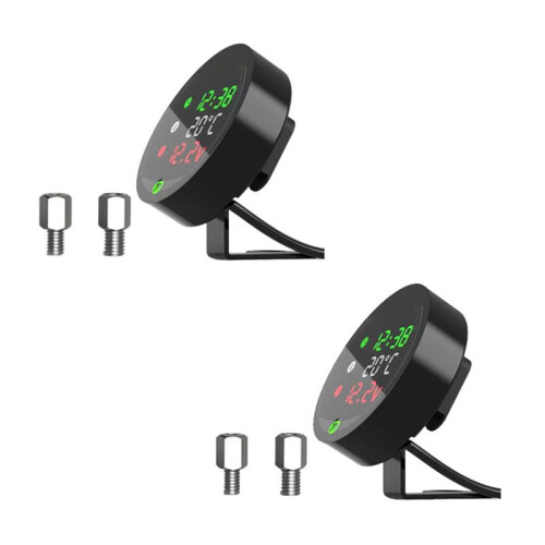 2X 5 in 1 Motorcycle Water Temperature USB Rechargeable  Voltmeter LED Night Vision Meter with Temperature Sensor