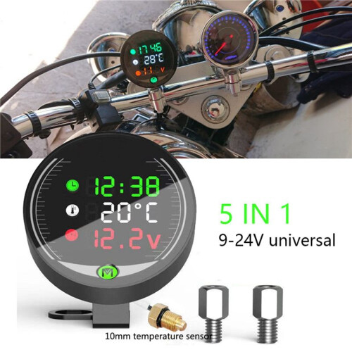 2X 5 in 1 Motorcycle Water Temperature USB Rechargeable  Voltmeter LED Night Vision Meter with Temperature Sensor 1