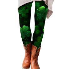 Dámské legíny Glitter Clover Emerald na den svatého Patrika, elastické jógové kalhoty s potiskem trojlístků, pro kontrolu bříška,