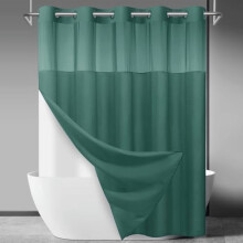 Perdea de duș texturată, fără cârlige, cu căptușeală tip snap-in, albastru păun, stil hotelier, partea superioară transparentă, 180x180 cm