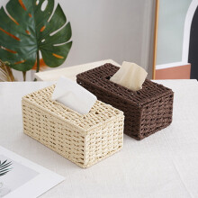 Tissueboxhoes van rotan (1 stuk), handgeweven tissuehouder van papiertouw, rustiek decoratief woonaccessoire voor de woonkamer of badkamer (beige)