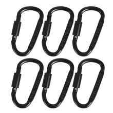 6-pakning D-ringer formet som karabiner med låsemekanisme, karabinkrok, kraftige spenner for klatring og utendørs bruk