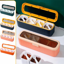 Ensemble de 4 pots à épices compartimentés, organisateur de cuisine pratique et esthétique, contenant multifonction pour le rangement du