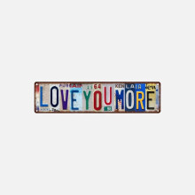 „Ich liebe dich mehr“ – Wandschild aus Metall im Vintage-Nummernschild-Stil, 15 x 4 Zoll, romantischer, rustikaler Wandaufkleber für
