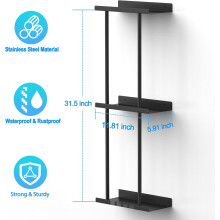 Porte-serviettes mural vertical avec étagère, noir, grande taille, peut contenir jusqu'à 6 grandes serviettes de bain