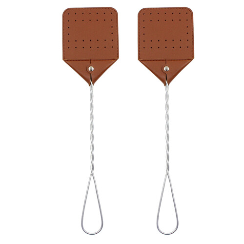 Lederfliegenklatsche, braun, 44 cm, 2er-Pack