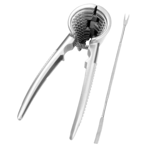 Stainless Steel Nut Cracker Tool with Non-Slip Handle & Seafood Fork, 7.1", Silver – Compatible with Walnuts, Pecans, Hazelnuts, Almonds 1