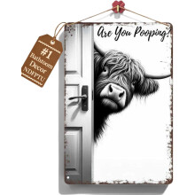 Décoration murale humoristique vintage avec panneau vache des Highlands pour salle de bain – Idéale pour les amoureux du Far West et des vaches