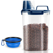 Upgraded Airtight Pet Food Container with Pour Spout, Measuring Cup & 4 Seal Buckles – Compatible with Dogs, Cats, Birds