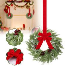 Mini guirlanda de Natal de 30 cm com laço vermelho e frutinhas vermelhas – Decoração para armários, portas, janelas, paredes e lareiras |