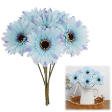 Lot de 6 fleurs artificielles bleues Gerbera Marguerites Fausses Marguerites 10,2 pouces pour la décoration de la maison et de la cuisine (bleu)