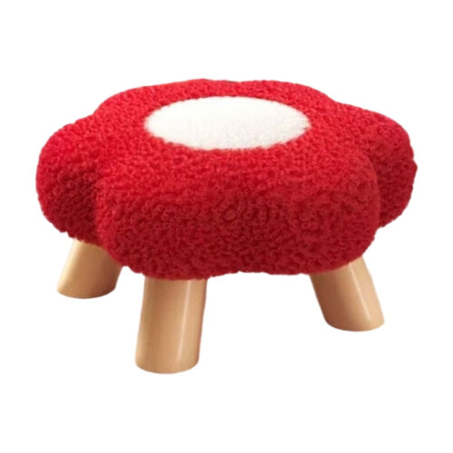 Flower Stool Round Ottoman with Plush Cushion Red 2