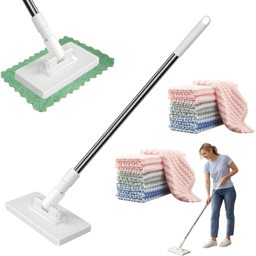 Mini esfregão retrátil com troca de pano, ferramenta portátil com cabeça de travamento e panos de limpeza, esfregão de 101,6 cm (40 polegadas)
