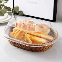 Panier à pain en rotin tressé 34 x 22,5 cm, couvercle transparent, pour fruits, légumes et en-cas – Compatible avec les rangements de cuisine
