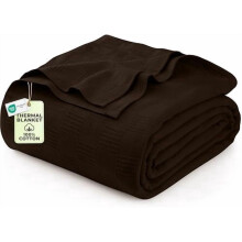 Brunt bomuldstæppe, dobbelt størrelse, 90 x 72 tommer, 350 g/m²