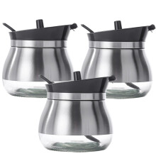 Set van 3 transparante kruidenpotjes met lepel, duurzame potjes voor keukenorganisatie.