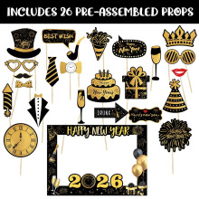 Accessoires pour photomaton du Nouvel An 2026, accessoires pailletés amusants et assortis pour la décoration du réveillon, les selfies de groupe