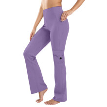 Dametreningsleggings med vidde og lommer, skjult rynking, høy midje, cargo-yogaleggings uten sømmer foran
