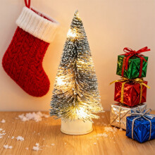 Mini sapin de Noël LED, lumières blanc chaud, fonctionne sur piles, aspect neige, décoration de table pour la maison, le bureau ou les fêtes –