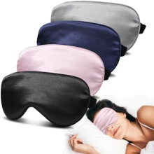 4-Pack Silk Sleep Masks, 100% Blackout, Zero Eye Pressure, Adjustable Strap, Travel Eye Covers (Black/Pink/Blue/Grey)