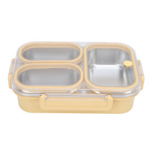 Boîte à lunch compartimentée 1,2 L - Acier inoxydable 304, récipient alimentaire rectangulaire à 3 compartiments, jaune