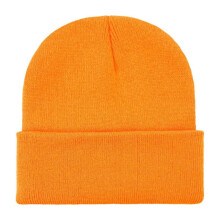 Gebreide wintermuts, elastische beanie, zachte acryl muts met omslag voor dames en heren, warme muts met omslag voor buitensporten (oranje)