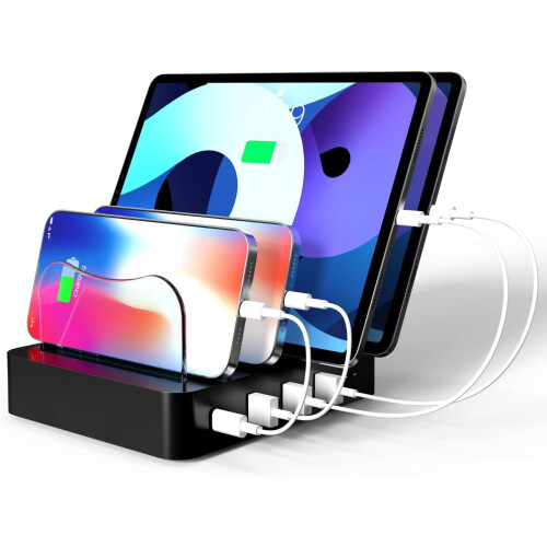 Base de carregamento rápido USB de 4 portas para celulares e tablets – Compatível com vários dispositivos