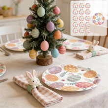 Ensemble de vaisselle jetable sur le thème des œufs de Pâques : assiettes, gobelets et mouchoirs en papier festifs – Kit complet pour les
