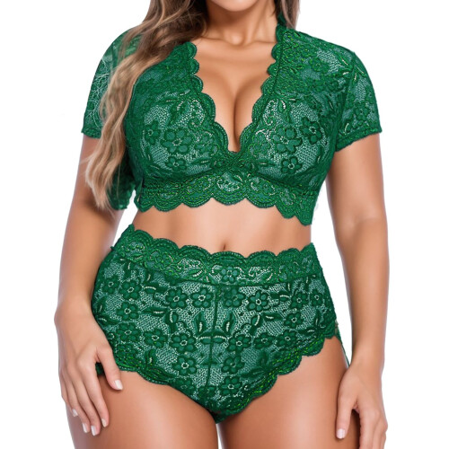 Σετ εσωρούχων για γυναίκες, Σετ εσωρούχων Plus Size σουτιέν με V λαιμόκοψη και φλοράλ