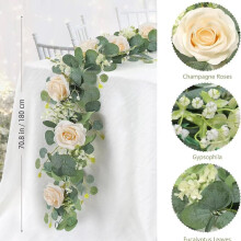 Guirlanda de vime para decoração de casamento com folhas de rosa artificiais, cor champanhe, ideal para arcos, mesas e cadeiras.