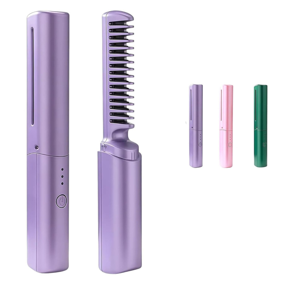 Hairdressing Comb, Ceramic Hair Straightening Comb 2-in-1 Cordless, Portable Frizz Control Styling Comb for Smooth & Shiny Hair, Mini Touch-Up Comb