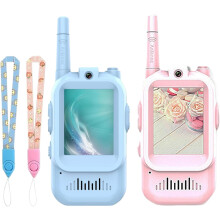 Walkie-talkies infantis com vídeo (2 unidades), recarregáveis, longo alcance, tela, PC ABS, 12,4 x 5,4 cm, para crianças de 3 a 12 anos, para uso
