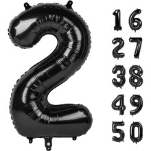Ballon géant noir chiffre 2 de 101,6 cm (40 pouces) pour une fête d'anniversaire (2e, 12e, 20e ou 21e anniversaire) - Décorations pour garçon ou
