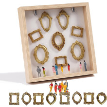 DIY Mini Gold Shadow Box Kit with Gold Miniature Museum & Figurines, Compatible with Anniversary, Wedding, Birthday & Home Decor