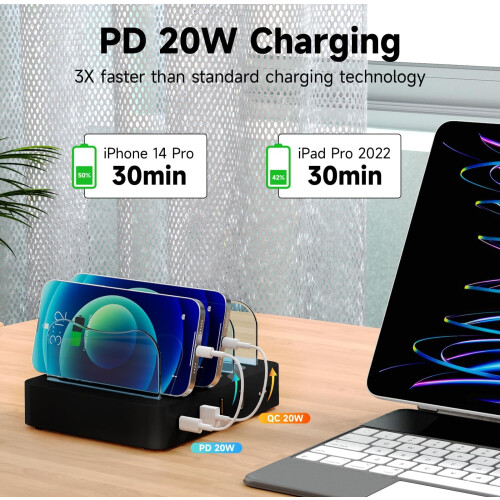 Base de carregamento rápido USB de 4 portas para celulares e tablets – Compatível com vários dispositivos 1