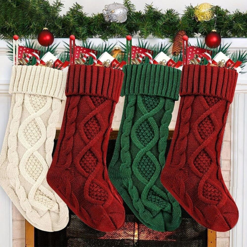 Cable-Knitted Christmas Stocking, Large, 1 Pack 1