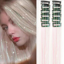Kit de 12 extensiones de cabello con clip de arcoíris - Mechones brillantes de 20" para mujeres, niñas y niños; Accesorios temporales para el