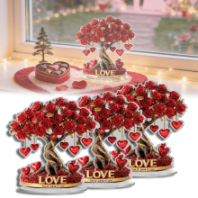 Décoration de sapin en forme de cœur avec rose rouge plate en acrylique pour la Saint-Valentin – Cadeau romantique pour petite amie/épouse,