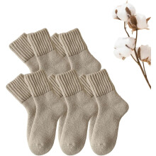 Dameskousen tot halverwege de kuit, effen kleur, voor de herfst en winter, 5-pack dikke, warme laarskousen, zachte sokken van katoen-wolmix voor koud