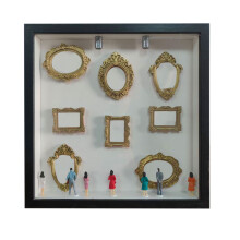 DIY Mini Museum Silhouette Box with 7 Figurines & 8 Gold Frames – Personalized Photo Shadow Box Gift for Valentine's Day & Anniversaries, Black