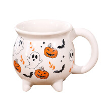 Halloween Pumpkin Mug – Ceramic Coffee Cup with Happy Halloween Pattern, Cute Pumpkin Design, Drinkware Gift for Adults & Kids